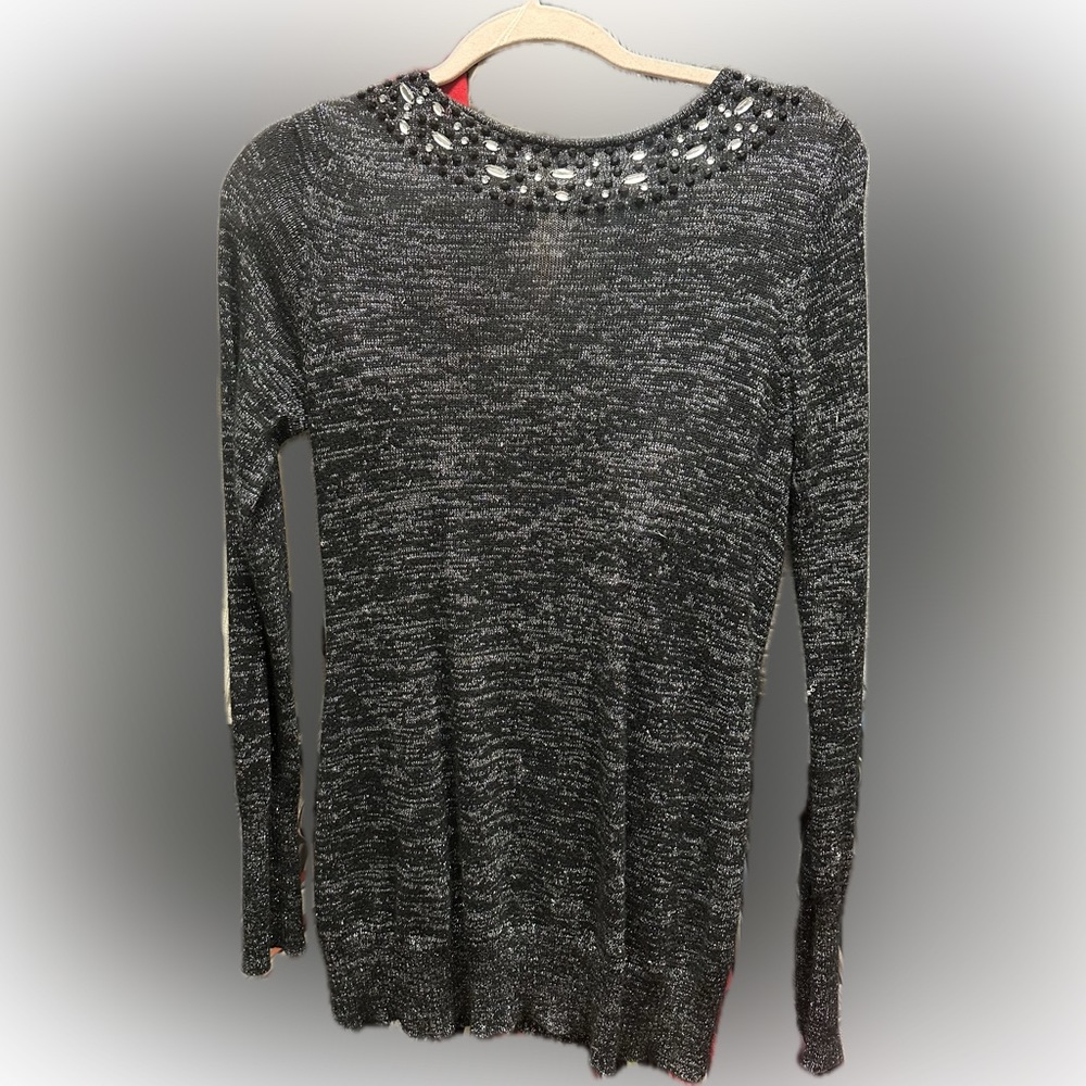 Open back jeweled long sleeve sweater size medium